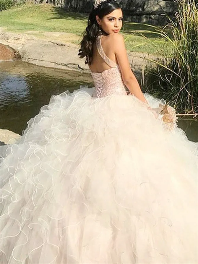 Shining Halter Ball Gowns Quinceanera Dresses With Beads and Rhinestones QD001