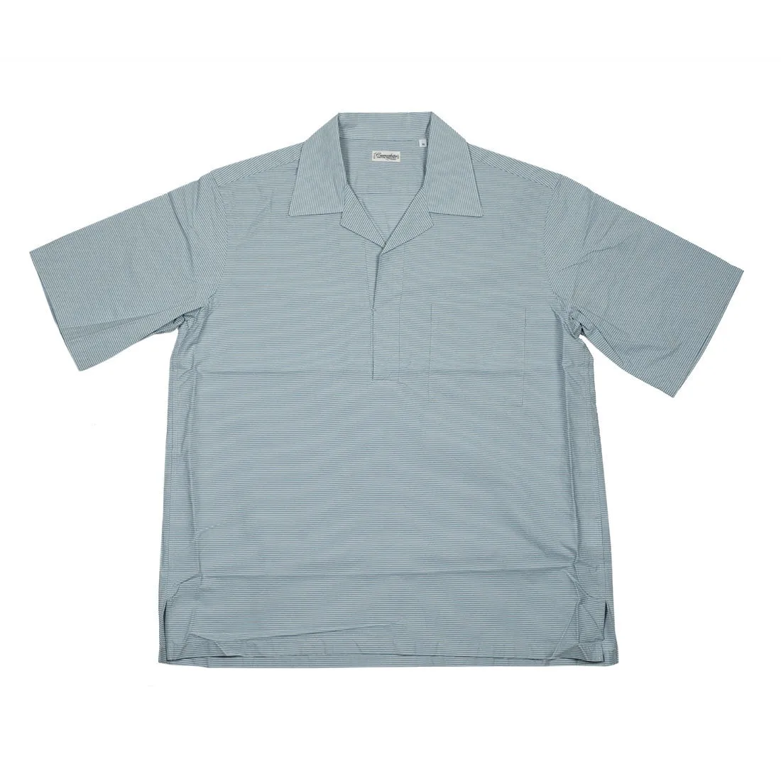 Short sleeve camp shirt in light blue stripe cotton