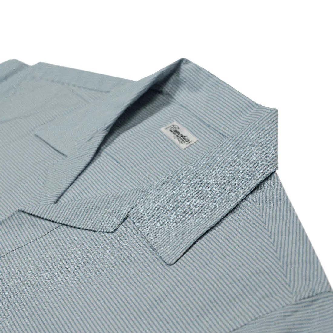 Short sleeve camp shirt in light blue stripe cotton