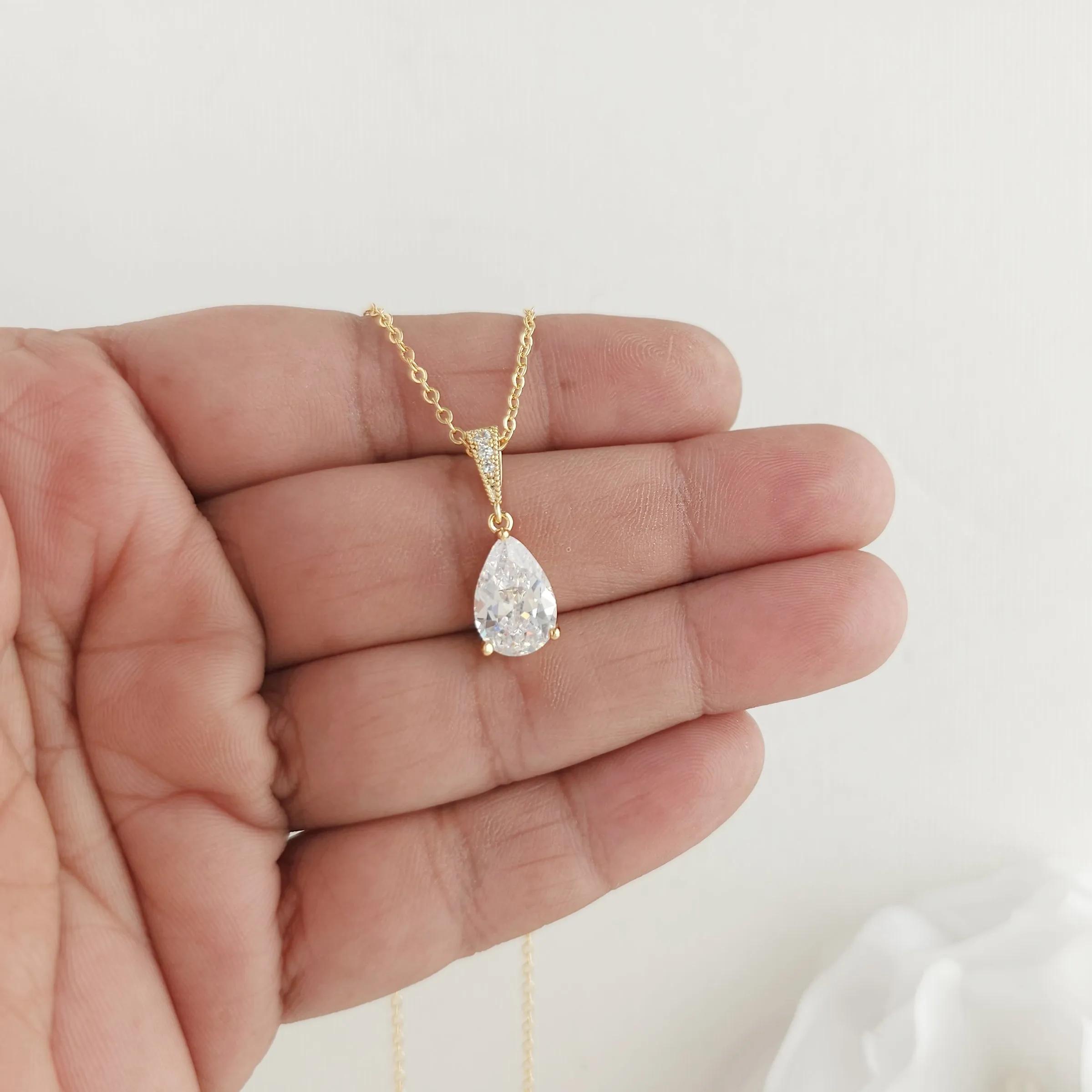 Teardrop Necklace in Gold for Brides & Bridesmaids- Nicole