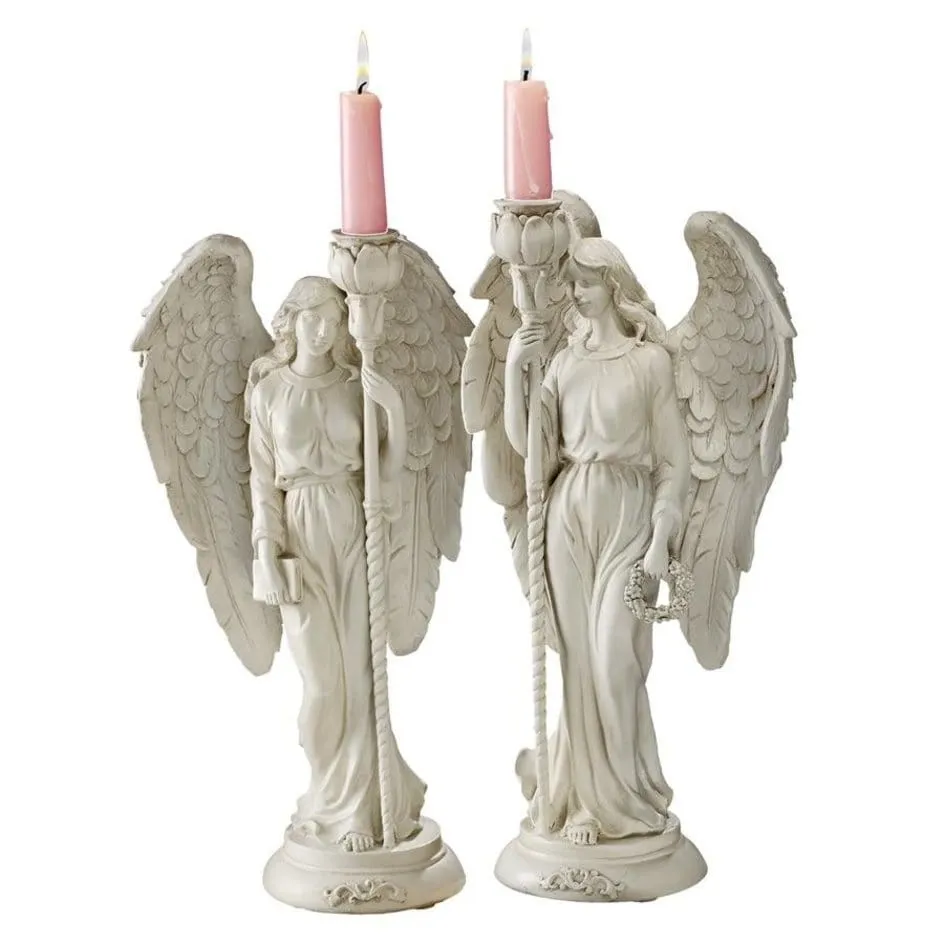 Two Angels  of Virtue Sculptural Candleholders