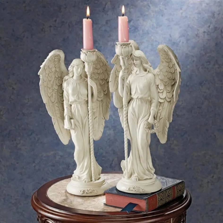 Two Angels  of Virtue Sculptural Candleholders