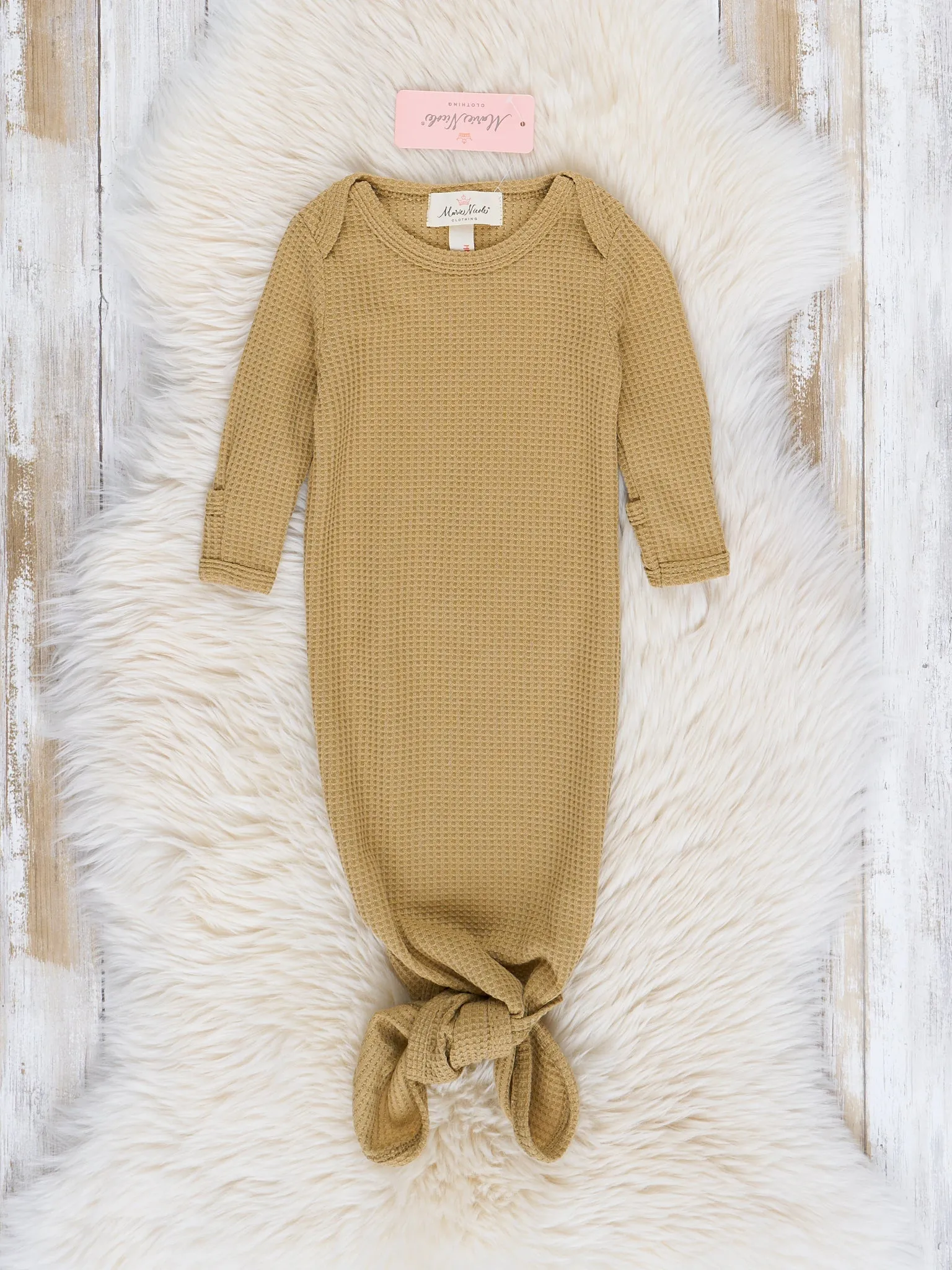 Unisex Waffle Knit Knot Gown - Latte