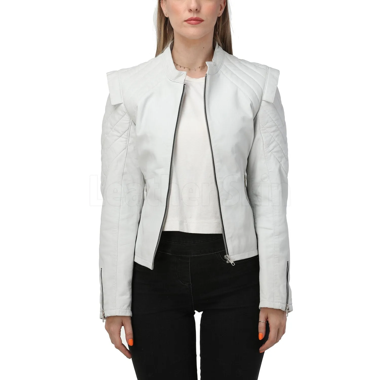 White Quilted Leather Jacket