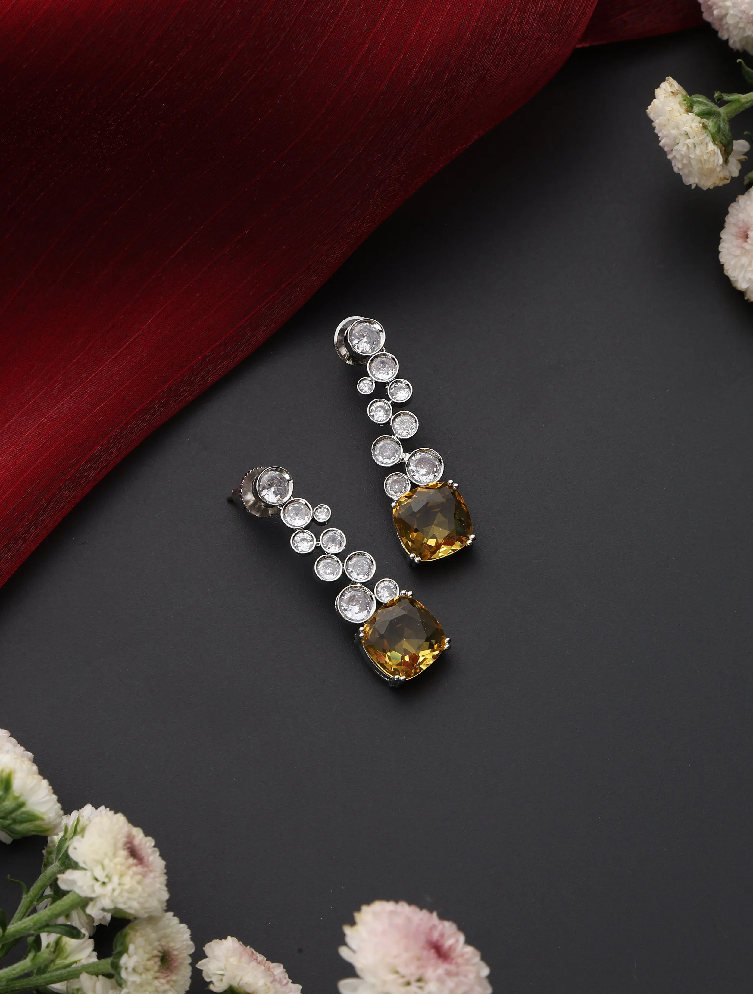 Yellow Beryl American Diamond Long Earring