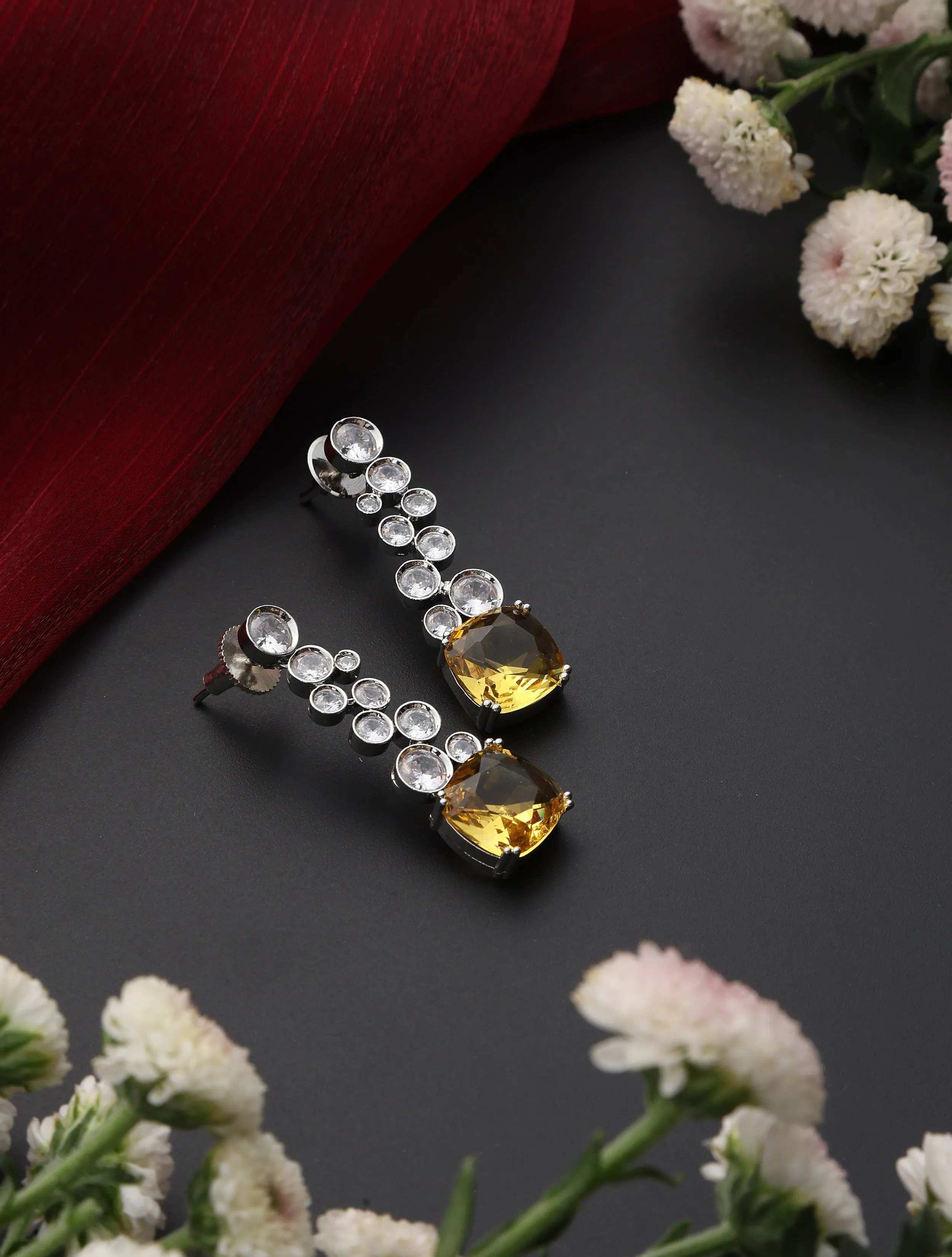 Yellow Beryl American Diamond Long Earring